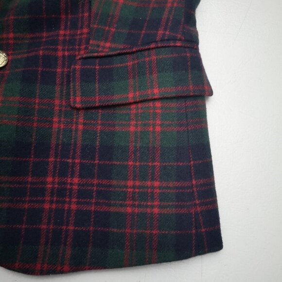 J. Crew Ladies Size 00 Navy Green Red Plaid Lined Wool Blend Blazer - Picture 7 of 12